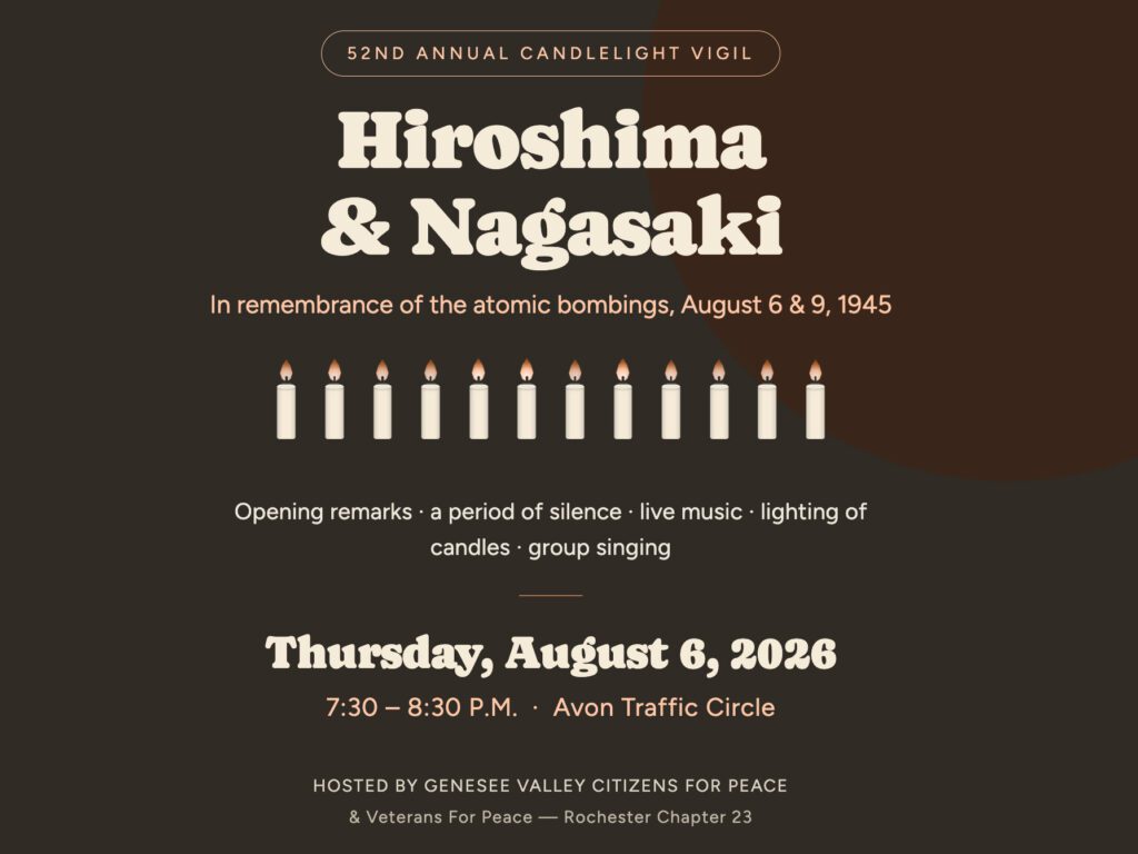 52nd Annual Hiroshima Nagasaki Candlelight Vigil August 2026