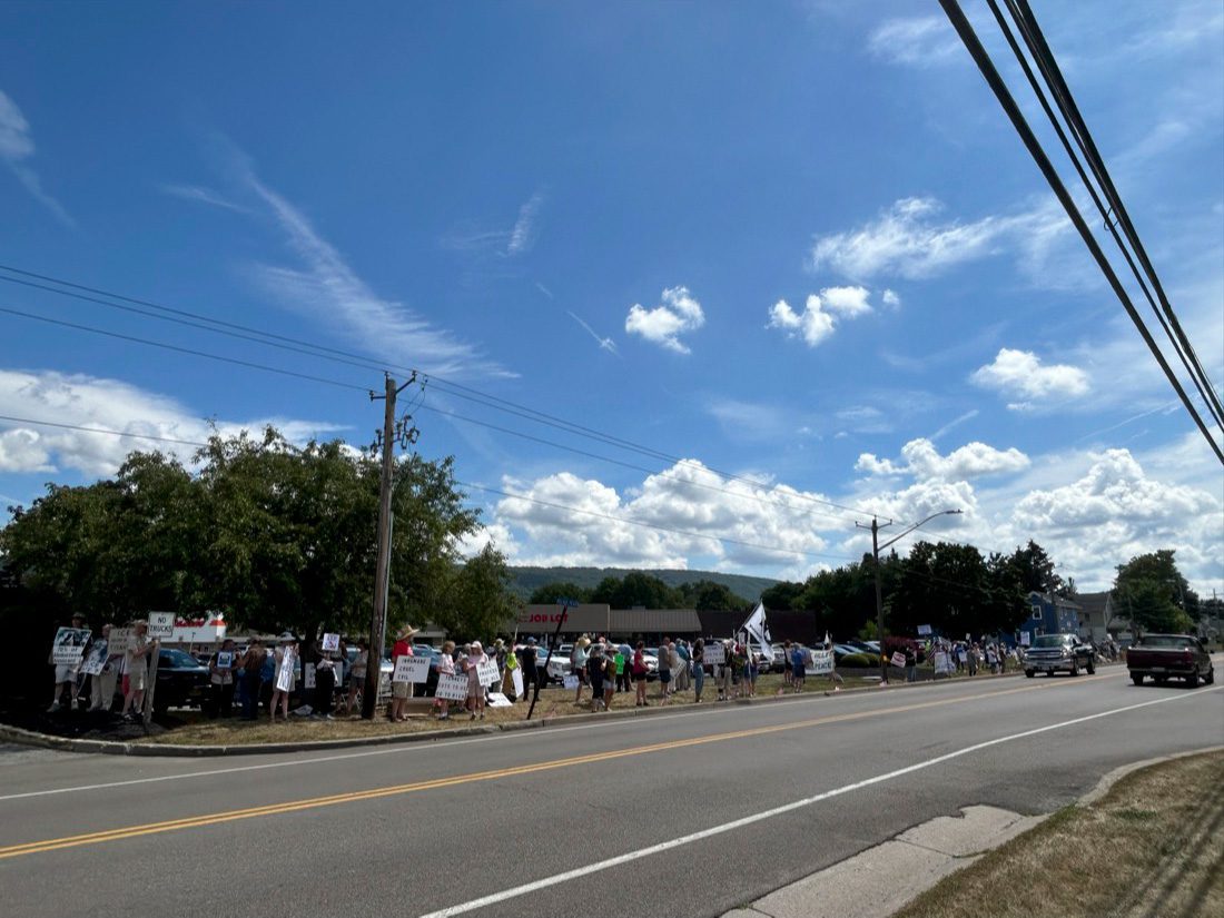 Large crowd gathered for the Liberty and Justice for All rally in Dansville NY.